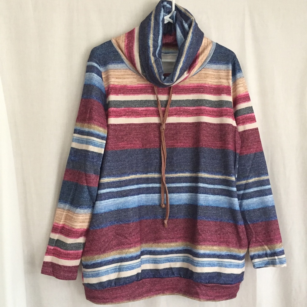 Oversized Cowl Neck Striped Sweater Size M